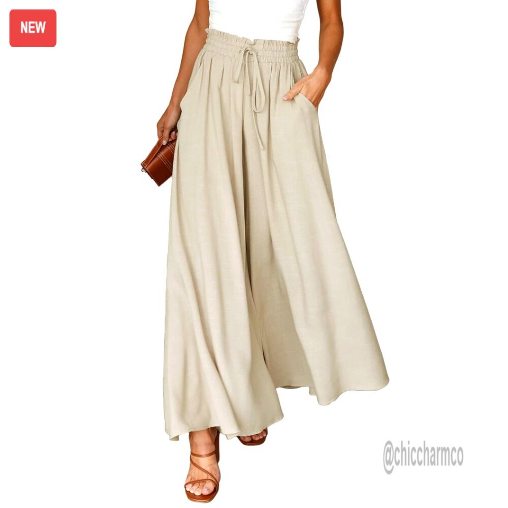 Wide Leg Palazzo Pants Elastic Waist Drawstring Casual Plus Size
